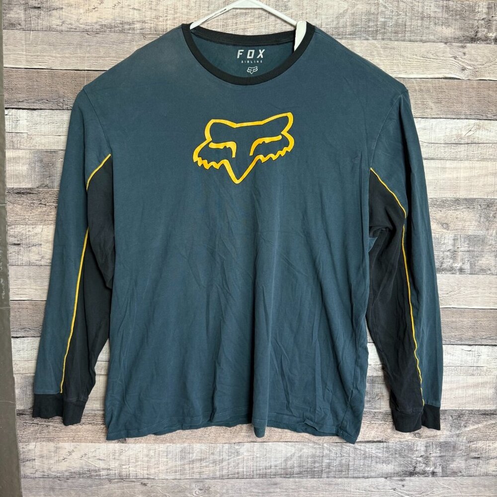 Fox Racing Tracker Airline Shirt Mens 2XL Green Long Sleeve TruDri Graphic